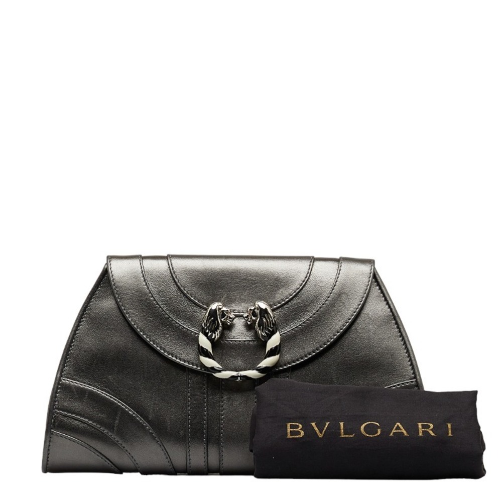 BVLGARI Leoni clutch bag silver gray leather ladies | eLADY Globazone