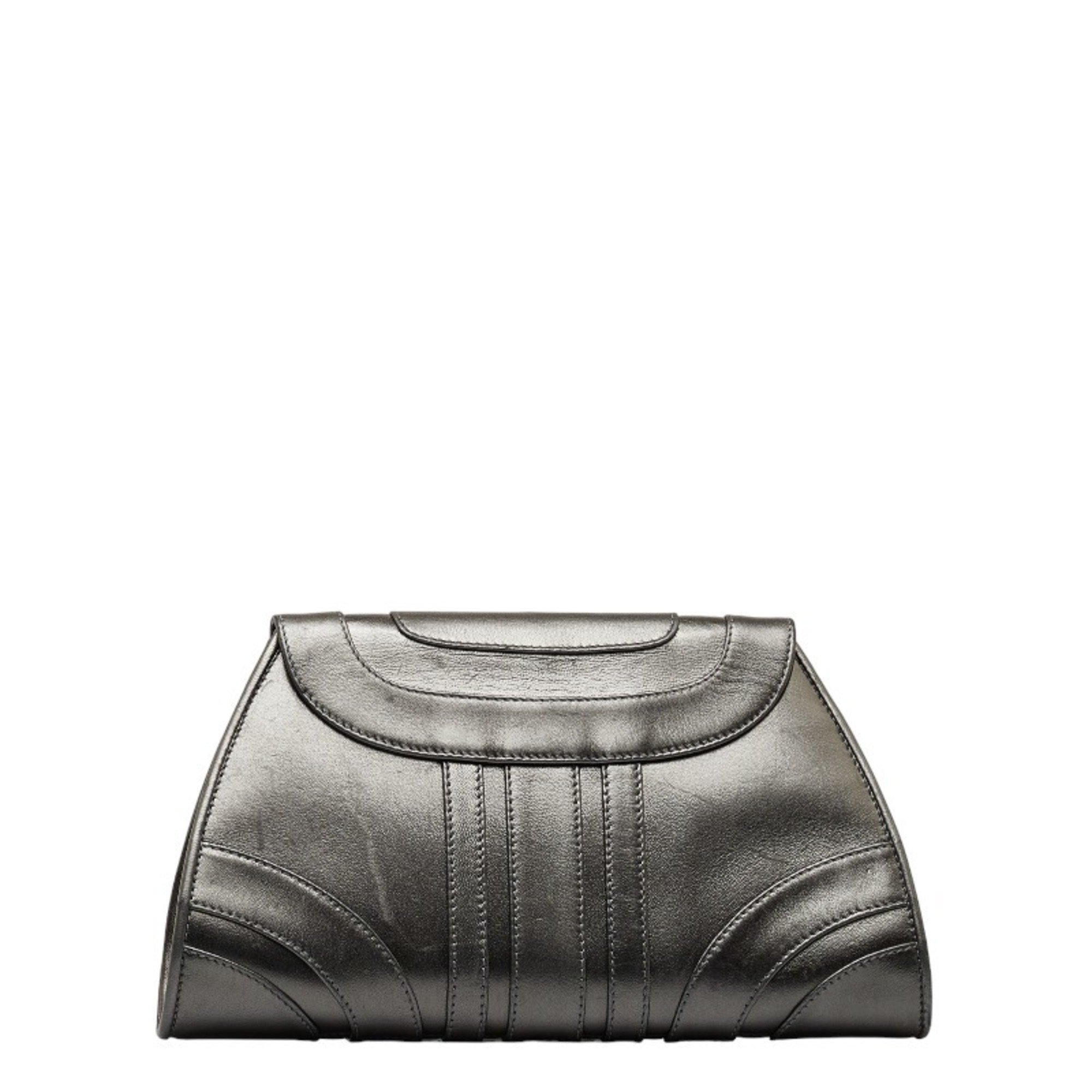 BVLGARI Leoni clutch bag silver gray leather ladies