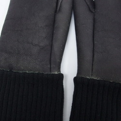 Hermes Lambskin Mitten Gloves Long Black M Size