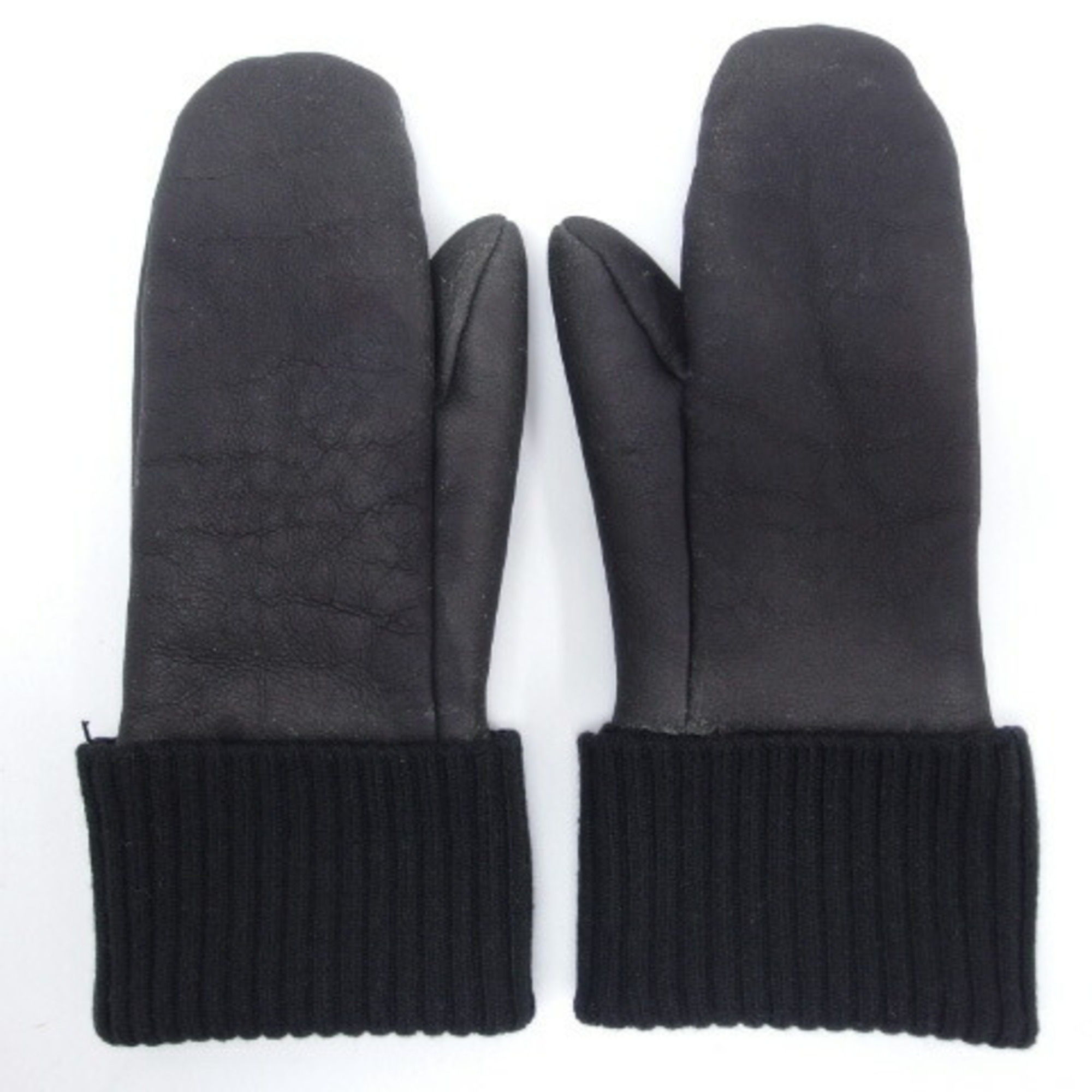 Hermes Lambskin Mitten Gloves Long Black M Size