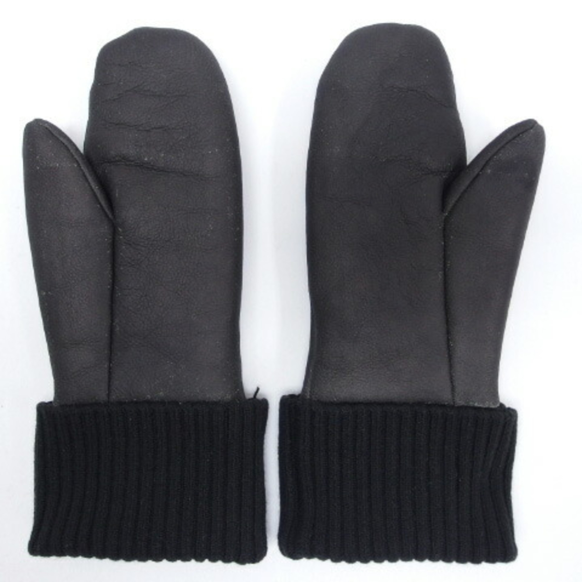 Hermes Lambskin Mitten Gloves Long Black M Size