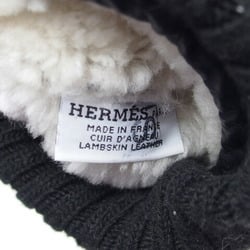 Hermes Lambskin Mitten Gloves Long Black M Size