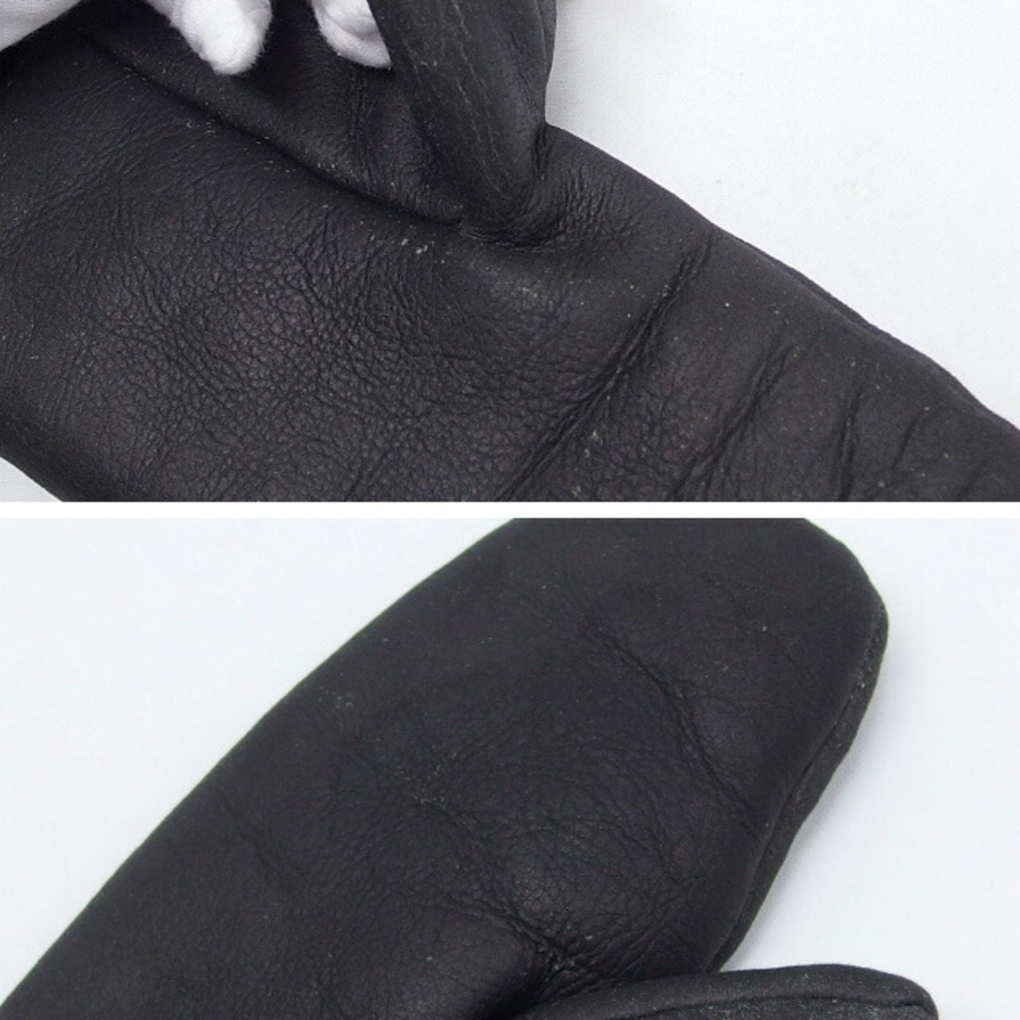 Hermes Lambskin Mitten Gloves Long Black M Size