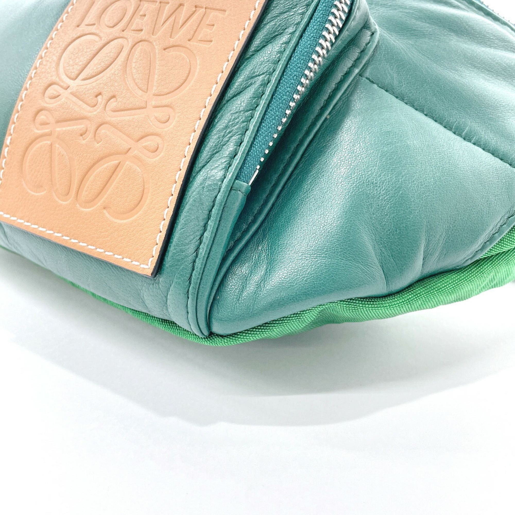 LOEWE Puffy Bum Bag Waist Leather Nylon 335.73.W75 Men's Green