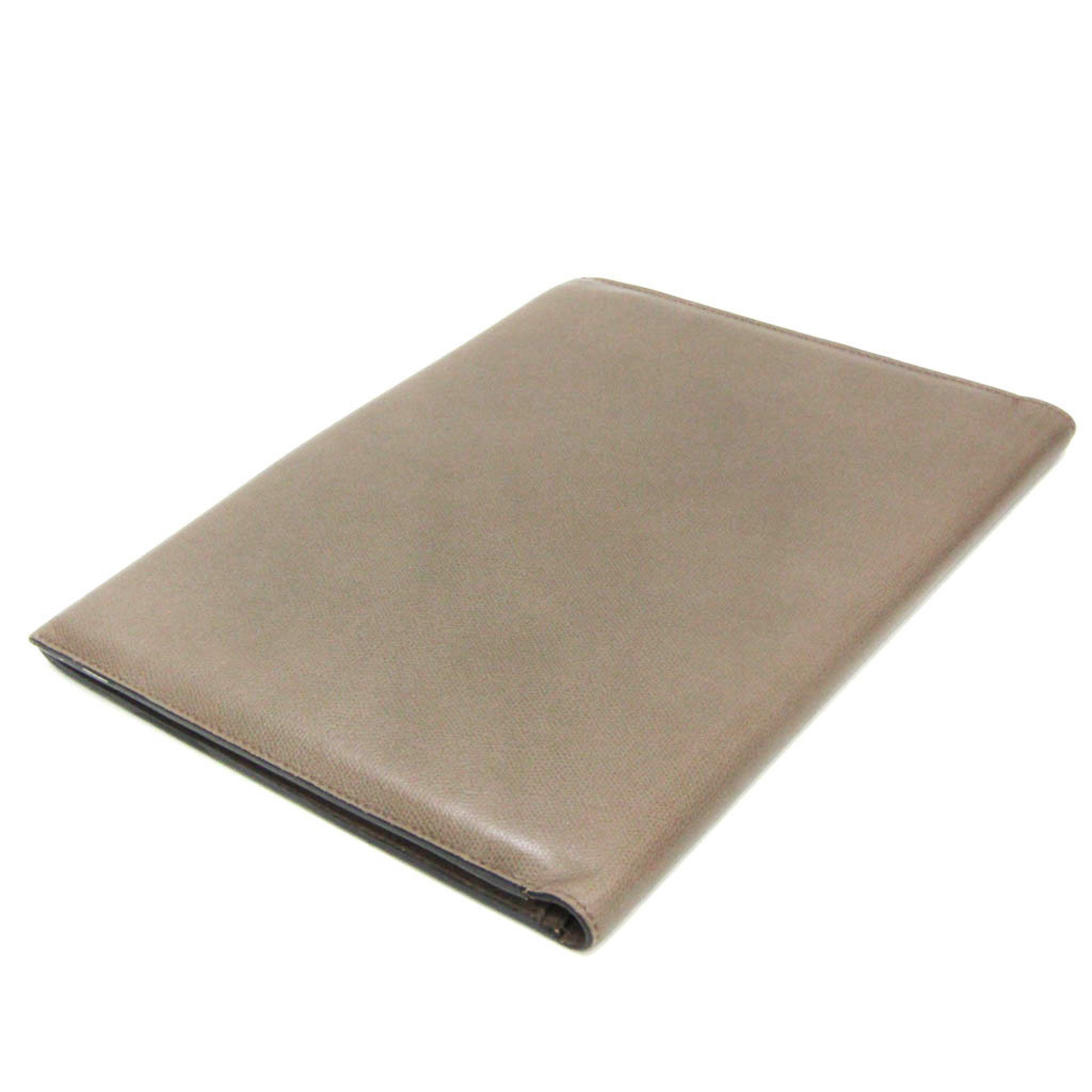 Valextra Men's Leather Clutch Bag,Document Case Gray Beige