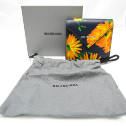 Balenciaga Papier Floral Pattern 637450 Women's Leather Wallet (tri-fold) Black,Multi-color,Yellow