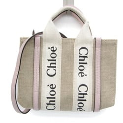 Chloé Woody Mini CHC22AP237I266J5 Women's Canvas,Leather Shoulder Bag Light Beige
