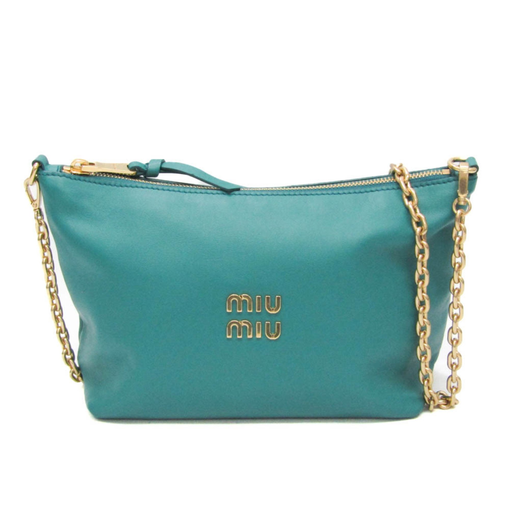 Miu Miu Logo Women's Leather Shoulder Bag Green