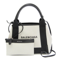 Balenciaga Navy Cabas XS 390346 Women's Canvas,Leather Handbag Black,Cream
