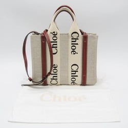 Chloé Woody Small CHC22AS397J28 Women's Cotton Canvas,Leather Handbag,Shoulder Bag Brown,Off-white