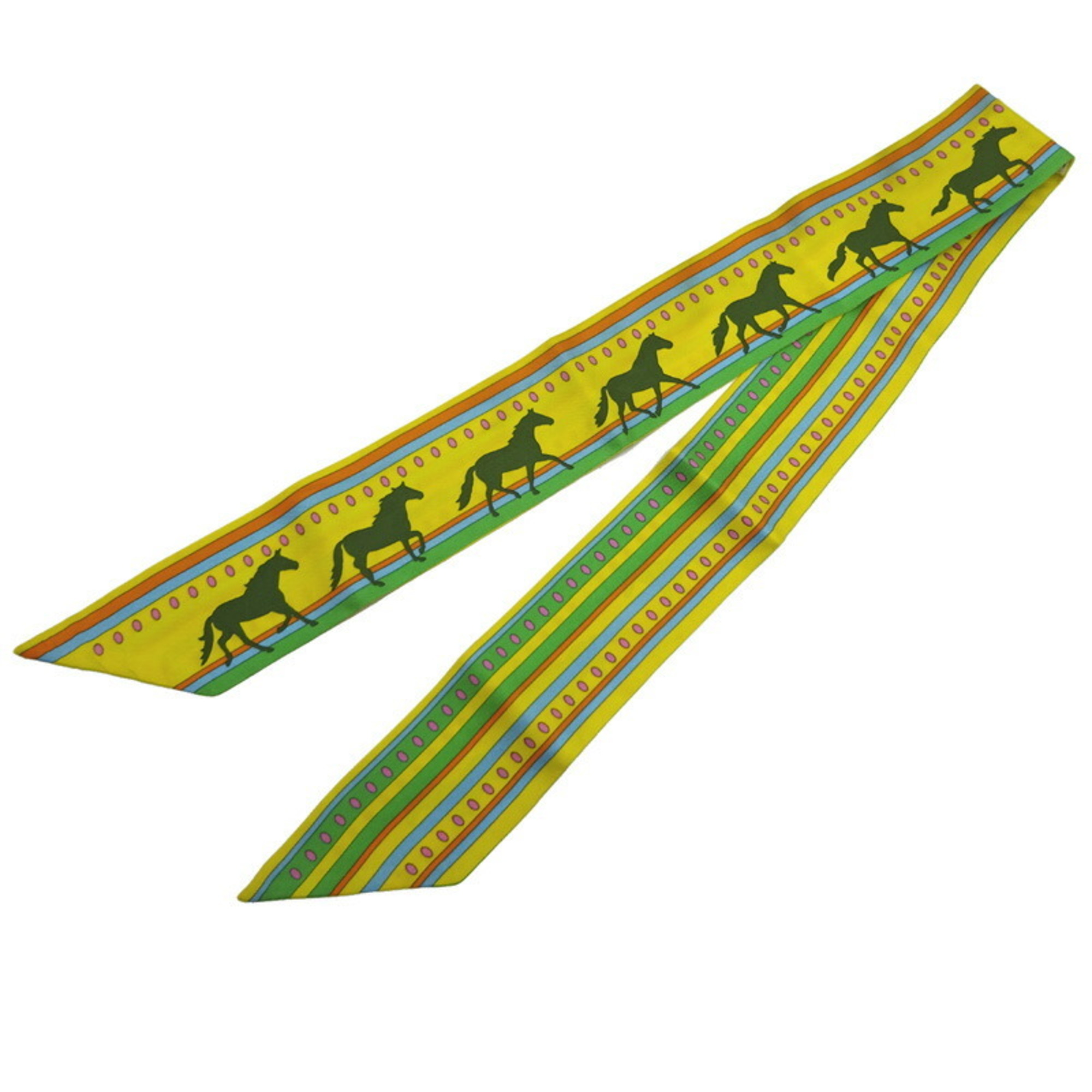 Hermes Twilly SEQUENCES Women's Scarf Muffler 100% Silk Multi (Yellow/Green)