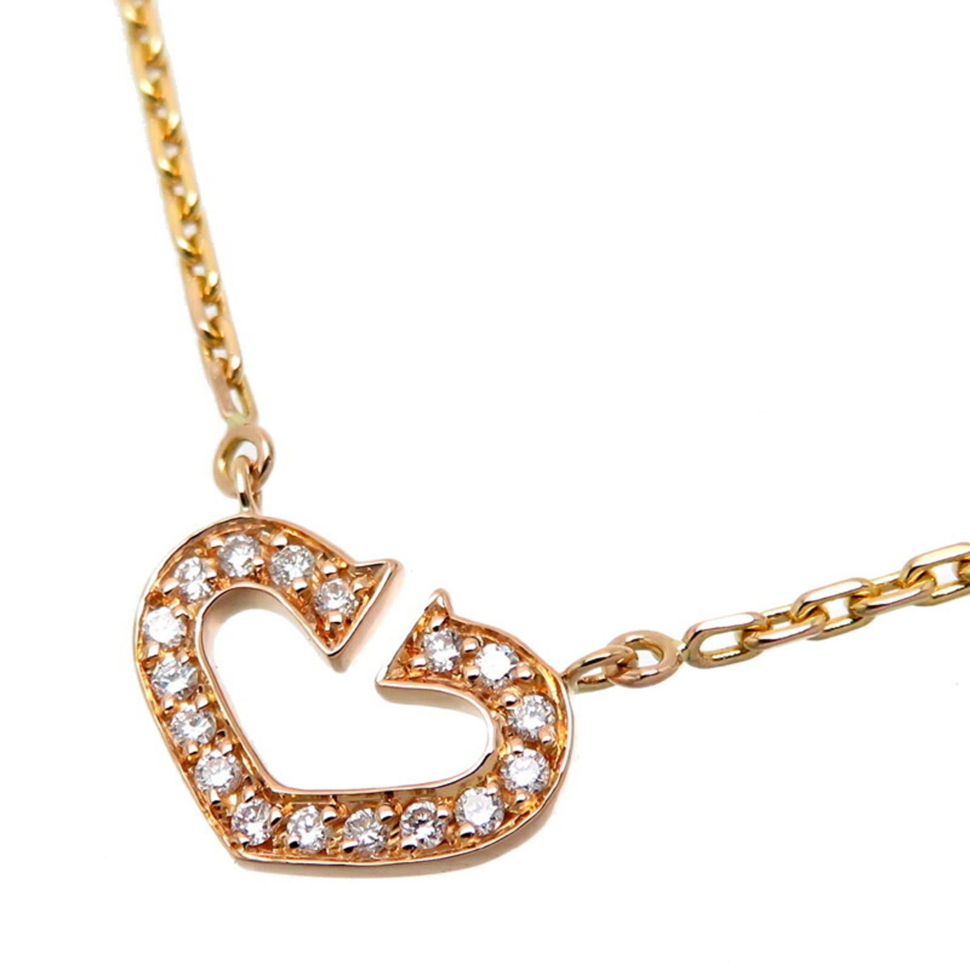 Cartier C Heart Diamond Ladies Necklace 750 Yellow Gold