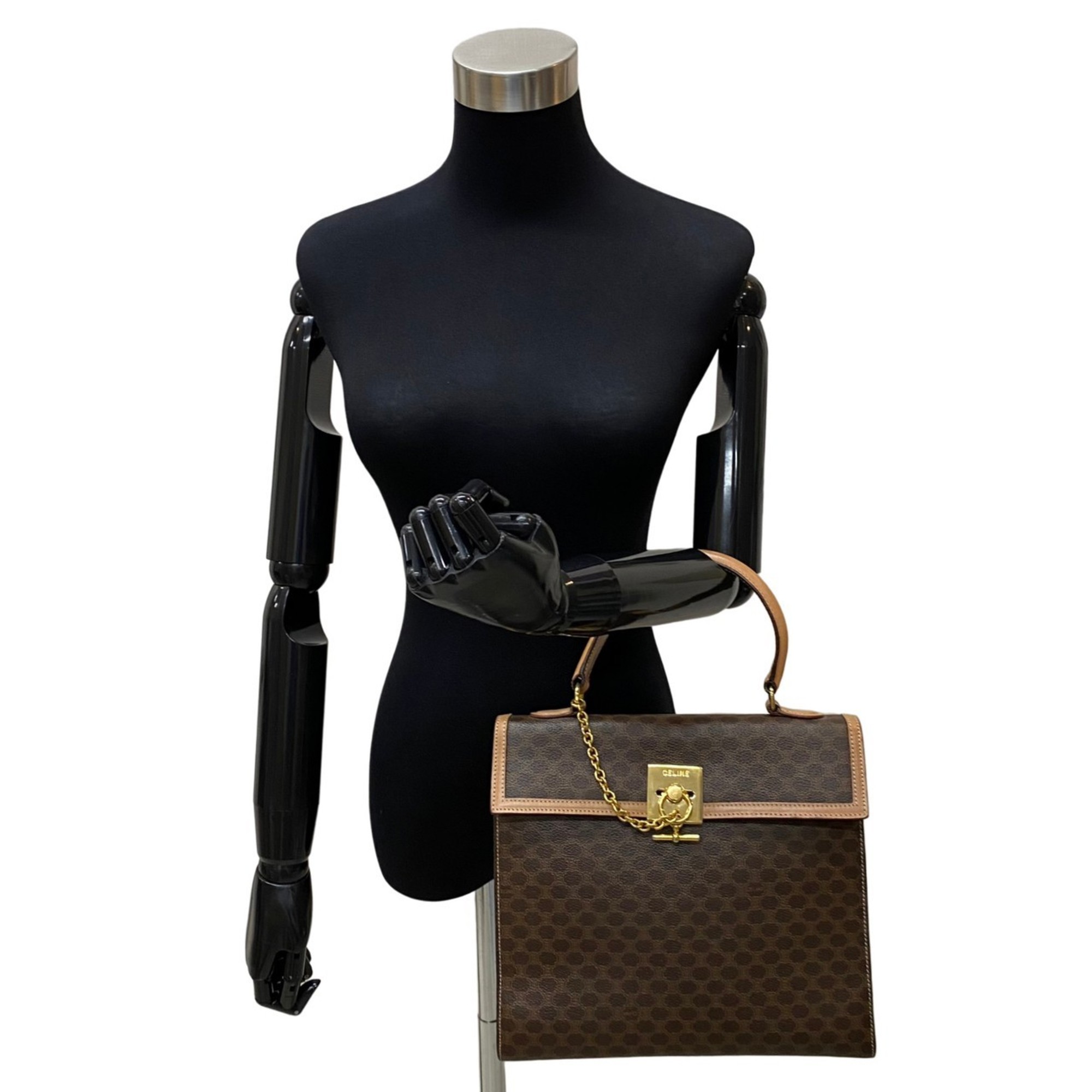 CELINE Vintage Macadam Blason Ring Logo Metal Fittings Leather Genuine 2way Handbag Shoulder Bag