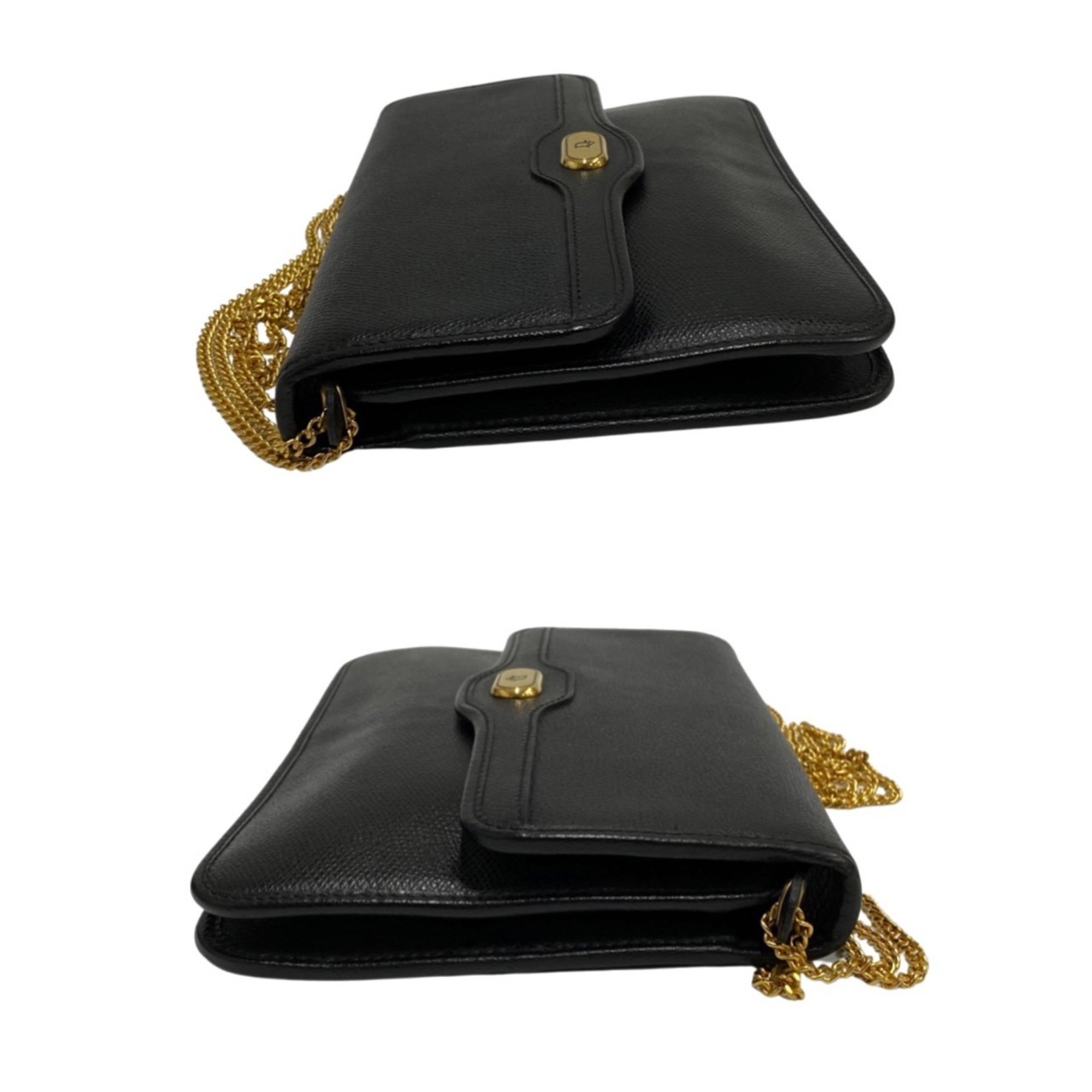 Christian Dior Logo Hardware Honeycomb Pattern Leather Genuine Chain Mini Shoulder Bag Pochette Black