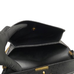 Christian Dior Logo Hardware Honeycomb Pattern Leather Genuine Chain Mini Shoulder Bag Pochette Black