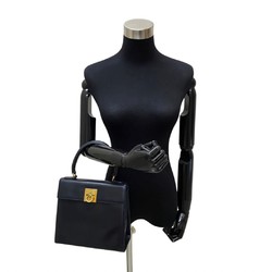 CELINE Vintage Logo Ring Metal Fittings Calf Leather Genuine 2way Handbag Shoulder Bag Navy