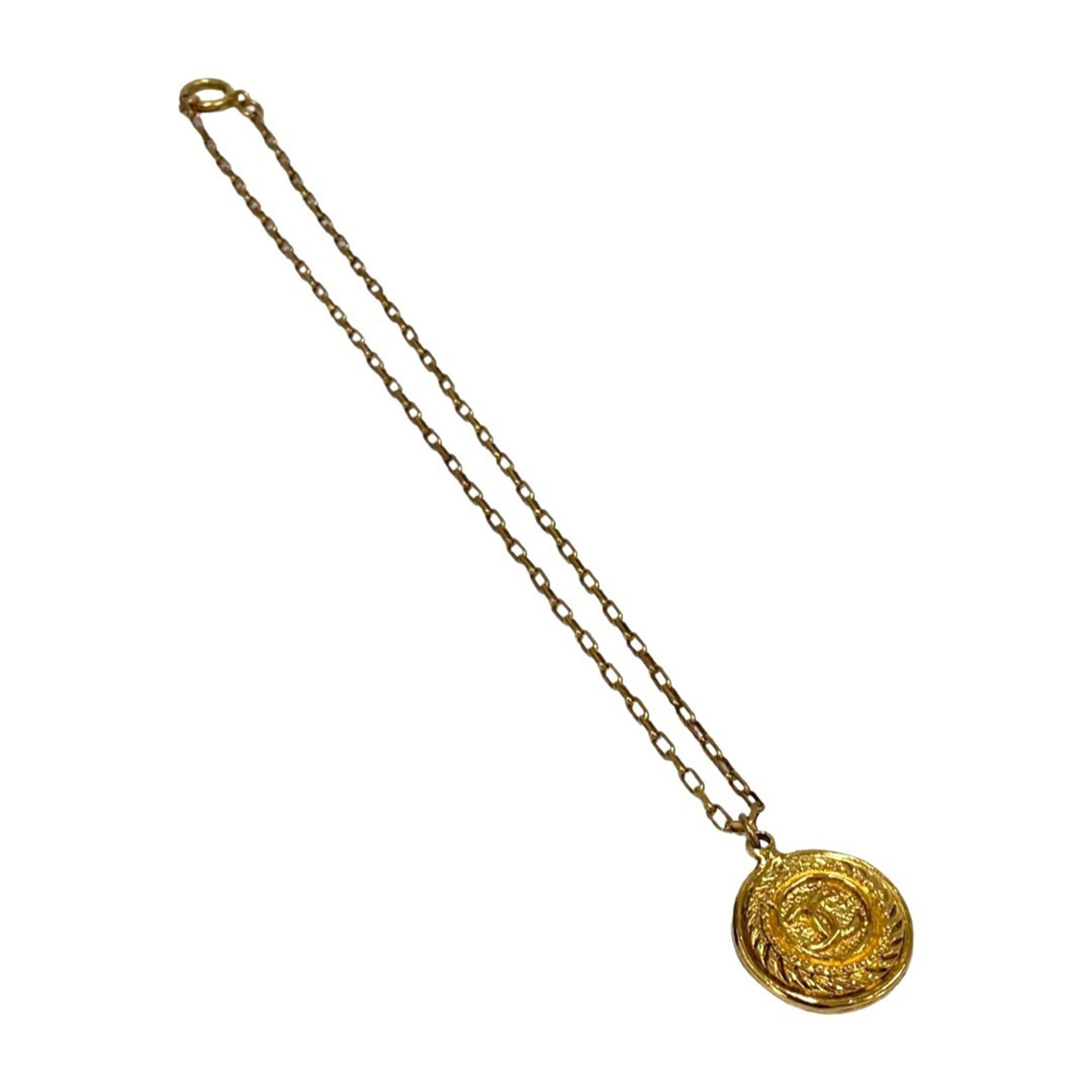 CHANEL Vintage Coco Mark Logo Motif Necklace Pendant Women's Accessories Gold