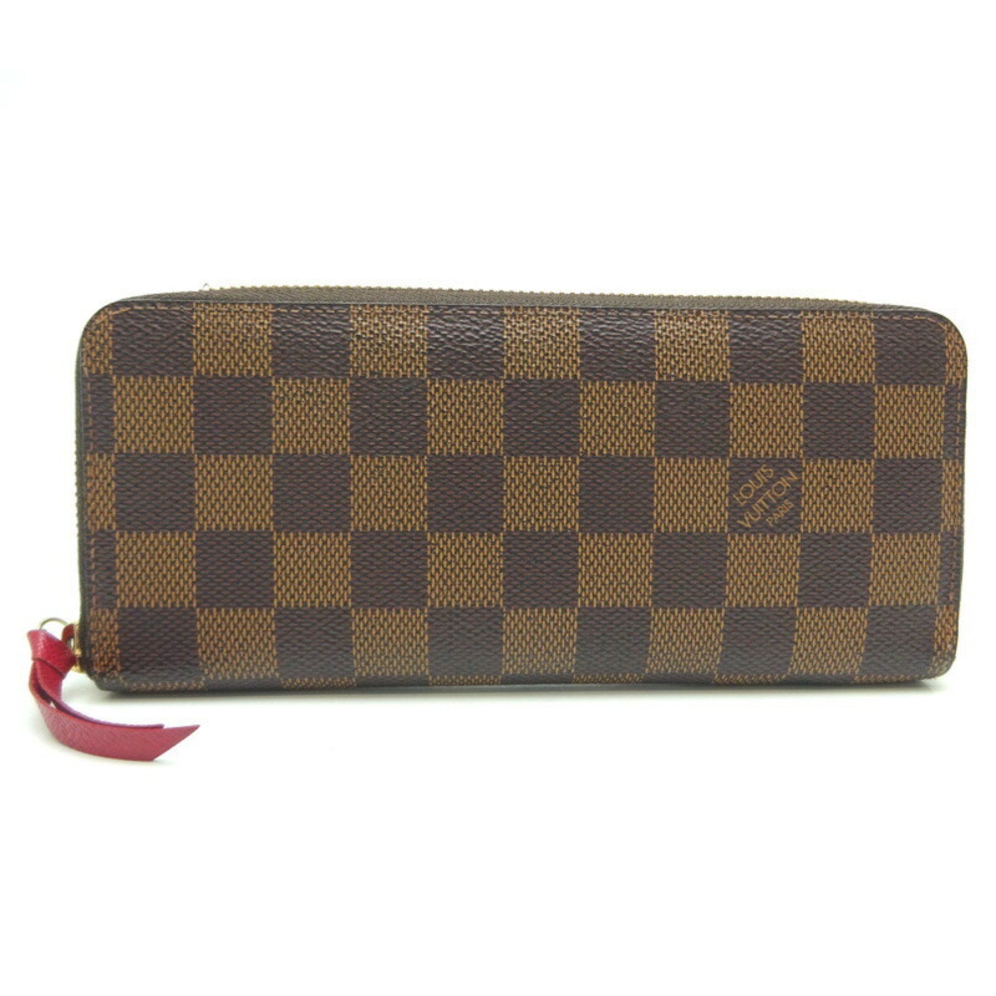 Louis Vuitton Portefeuille Clemence Women's Long Wallet N60534 Damier Ebene (Brown) x Sleeves (Red)