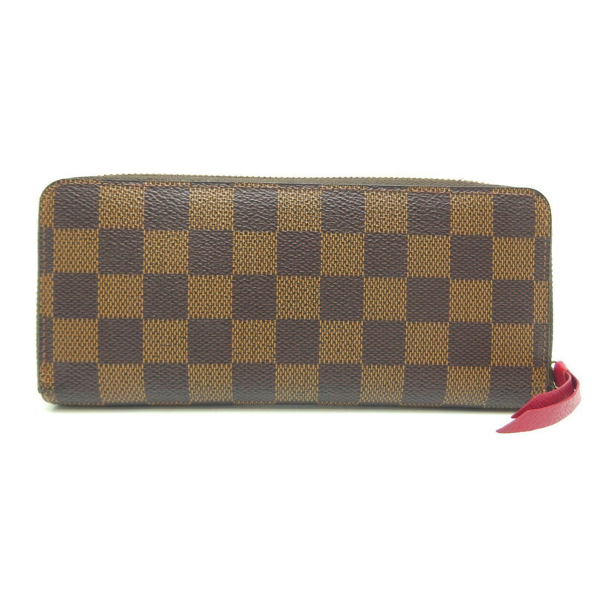 Louis Vuitton Portefeuille Clemence Women's Long Wallet N60534 Damier Ebene (Brown) x Sleeves (Red)