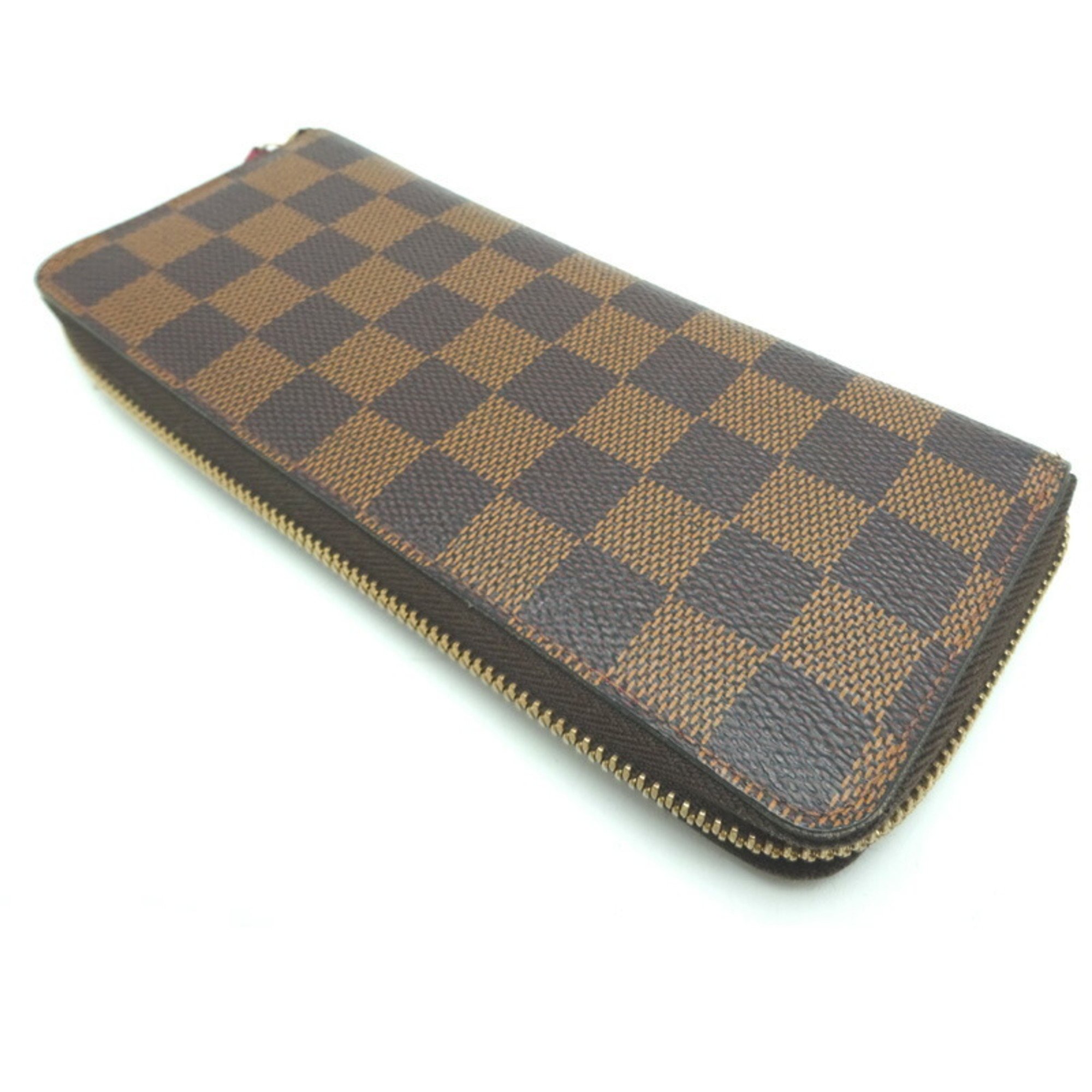 Louis Vuitton Portefeuille Clemence Women's Long Wallet N60534 Damier Ebene (Brown) x Sleeves (Red)