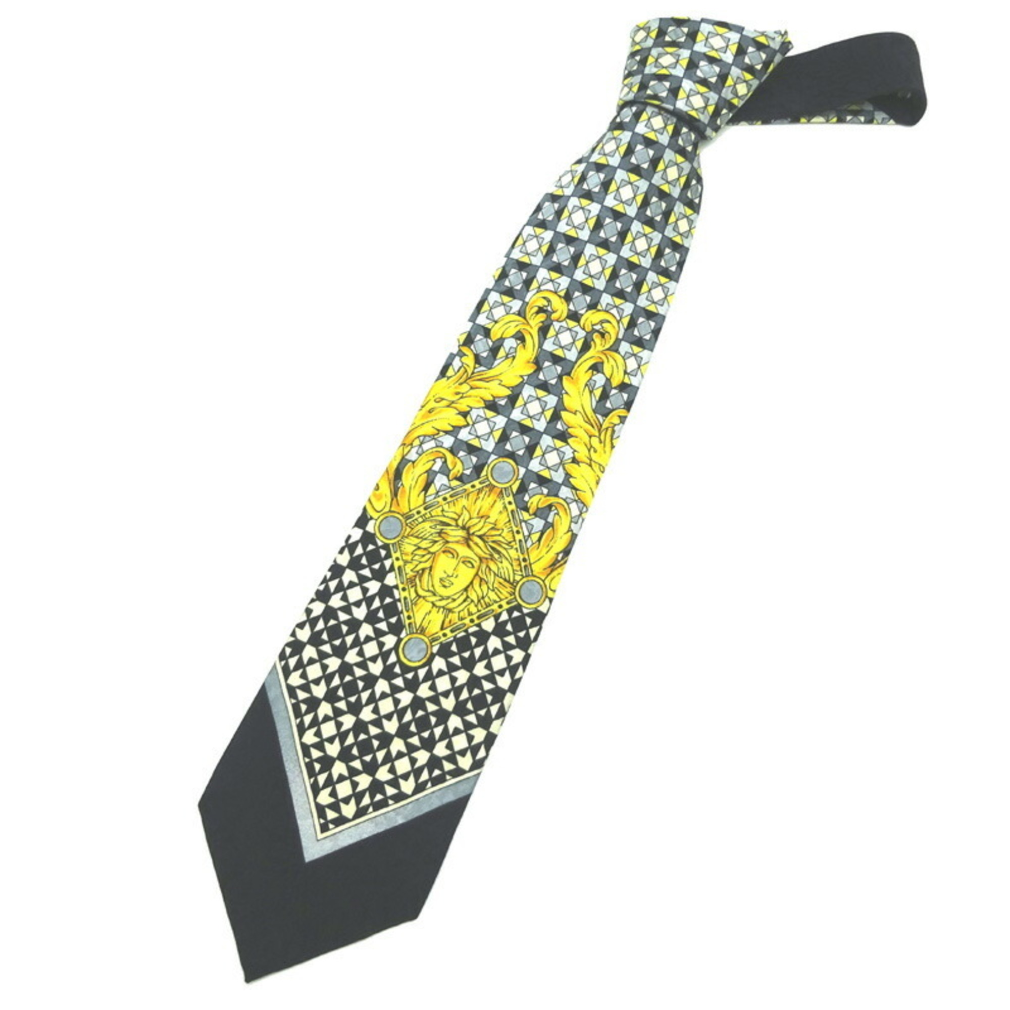 Versace Men's Tie 100% Silk Black/Yellow