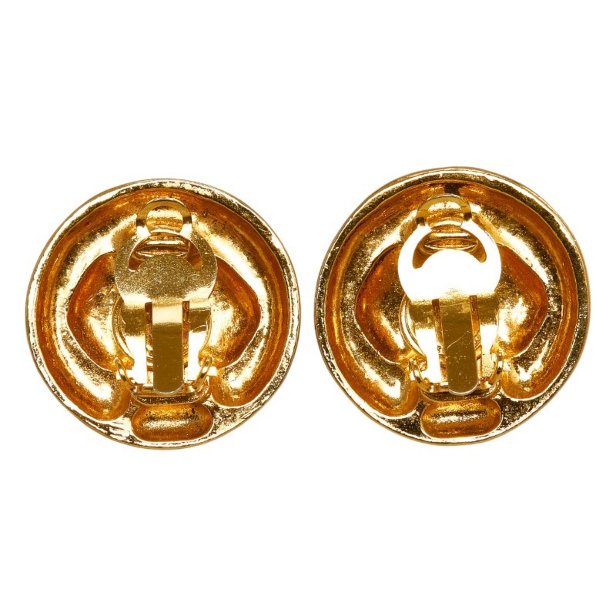 CHANEL Round Diamond Rhinestone Earrings Gold Plated Women's