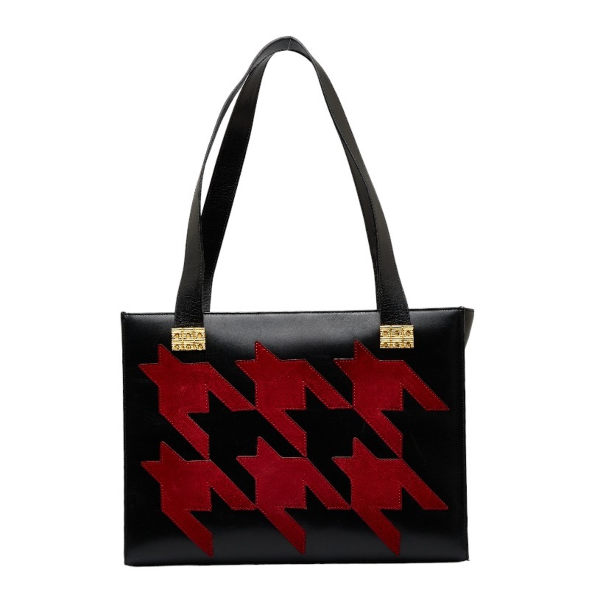 Celine Houndstooth Handbag Black Red Leather Women's CELINE