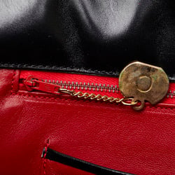 Celine Houndstooth Handbag Black Red Leather Women's CELINE