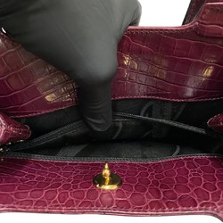 Salvatore Ferragamo Logo Rose Hardware Leather 2way Handbag Shoulder Bag Wine Red