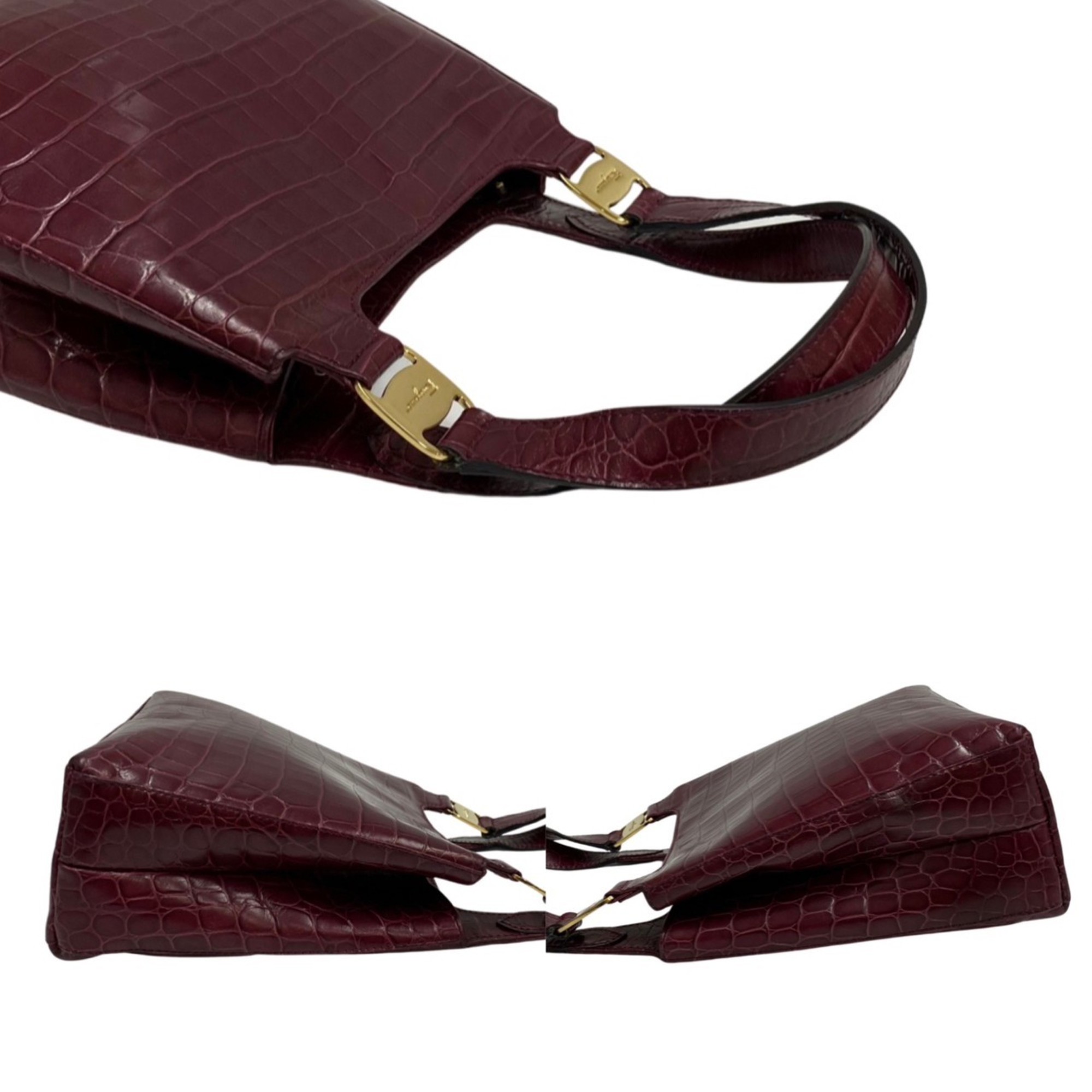 Salvatore Ferragamo Logo Rose Hardware Leather 2way Handbag Shoulder Bag Wine Red