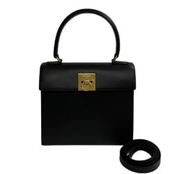 CELINE Vintage Logo Ring Metal Fittings Calf Leather Genuine 2way Handbag Shoulder Bag Black Red Lining