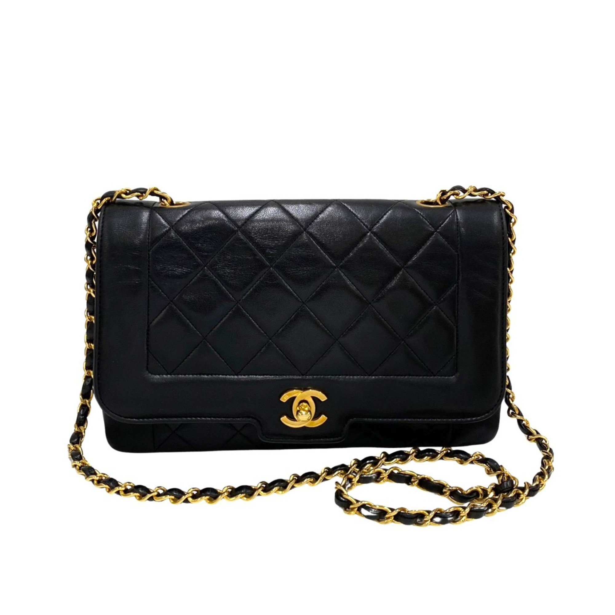 CHANEL Diana Flap 25cm Matelasse Lambskin Leather Mini Shoulder Bag Black