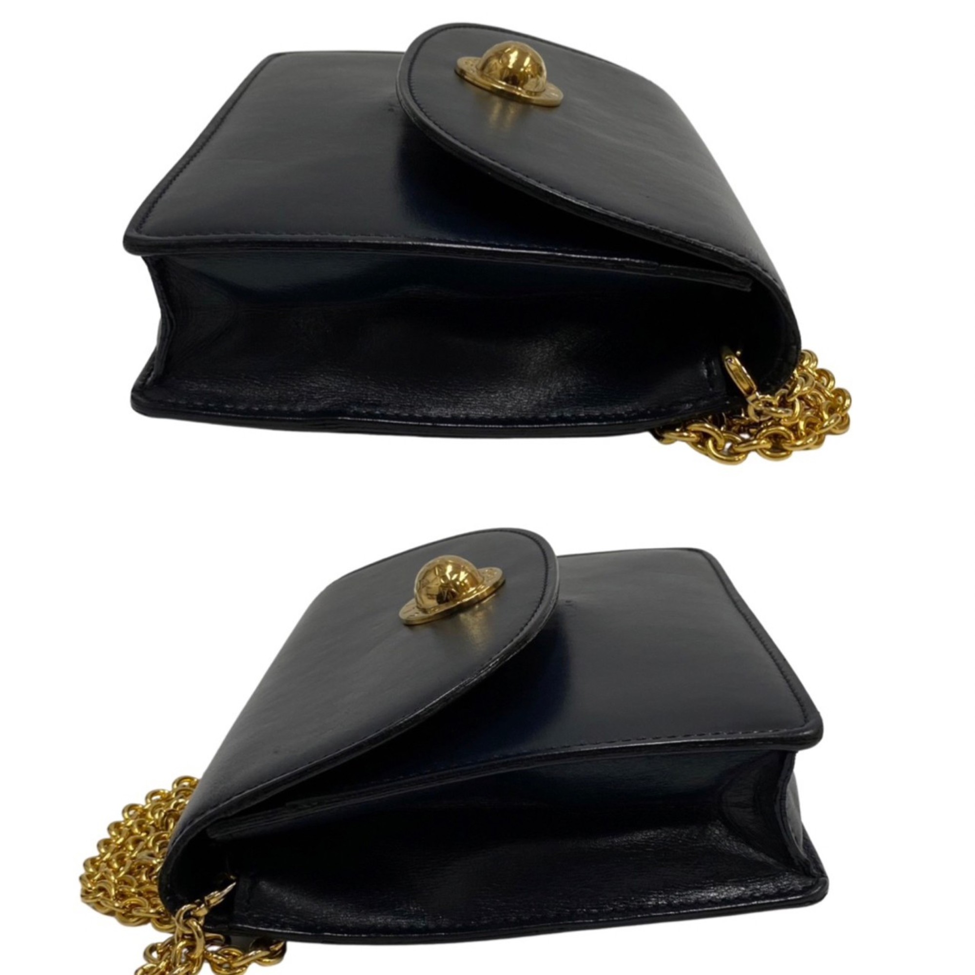 CELINE Vintage Star Ball Logo Metal Fittings Calf Leather Genuine Chain Mini Shoulder Bag Navy