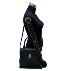 LOEWE Vintage Anagram Logo Metal Fittings Calf Leather 2way Handbag Shoulder Bag Navy