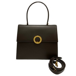 CELINE Circle logo metal fittings leather 2way shoulder bag handbag mini tote brown