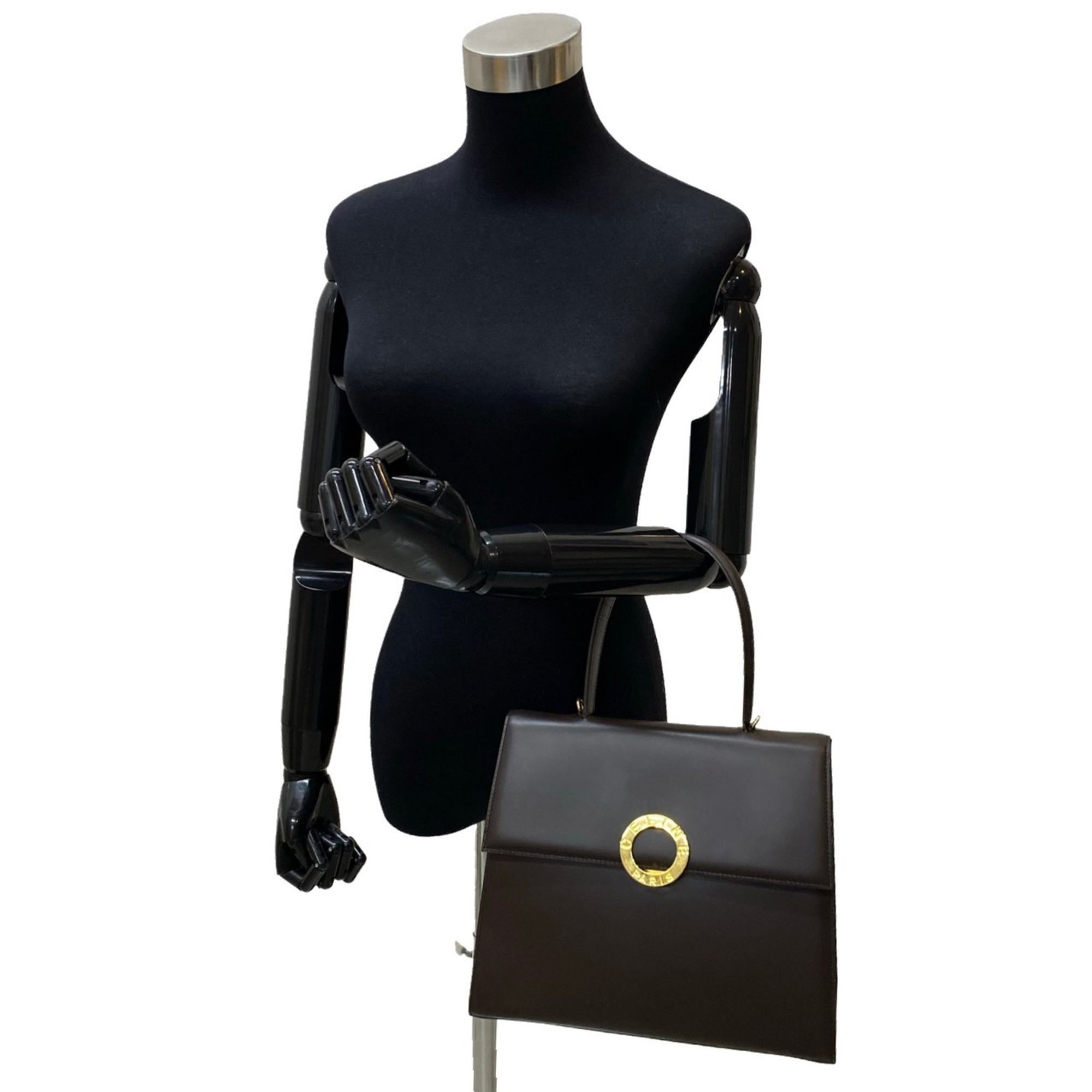 CELINE Circle logo metal fittings leather 2way shoulder bag handbag mini  tote brown | eLADY Globazone