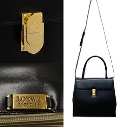 LOEWE Anagram Logo Metal Fittings Calf Leather Genuine 2way Handbag Shoulder Bag Black