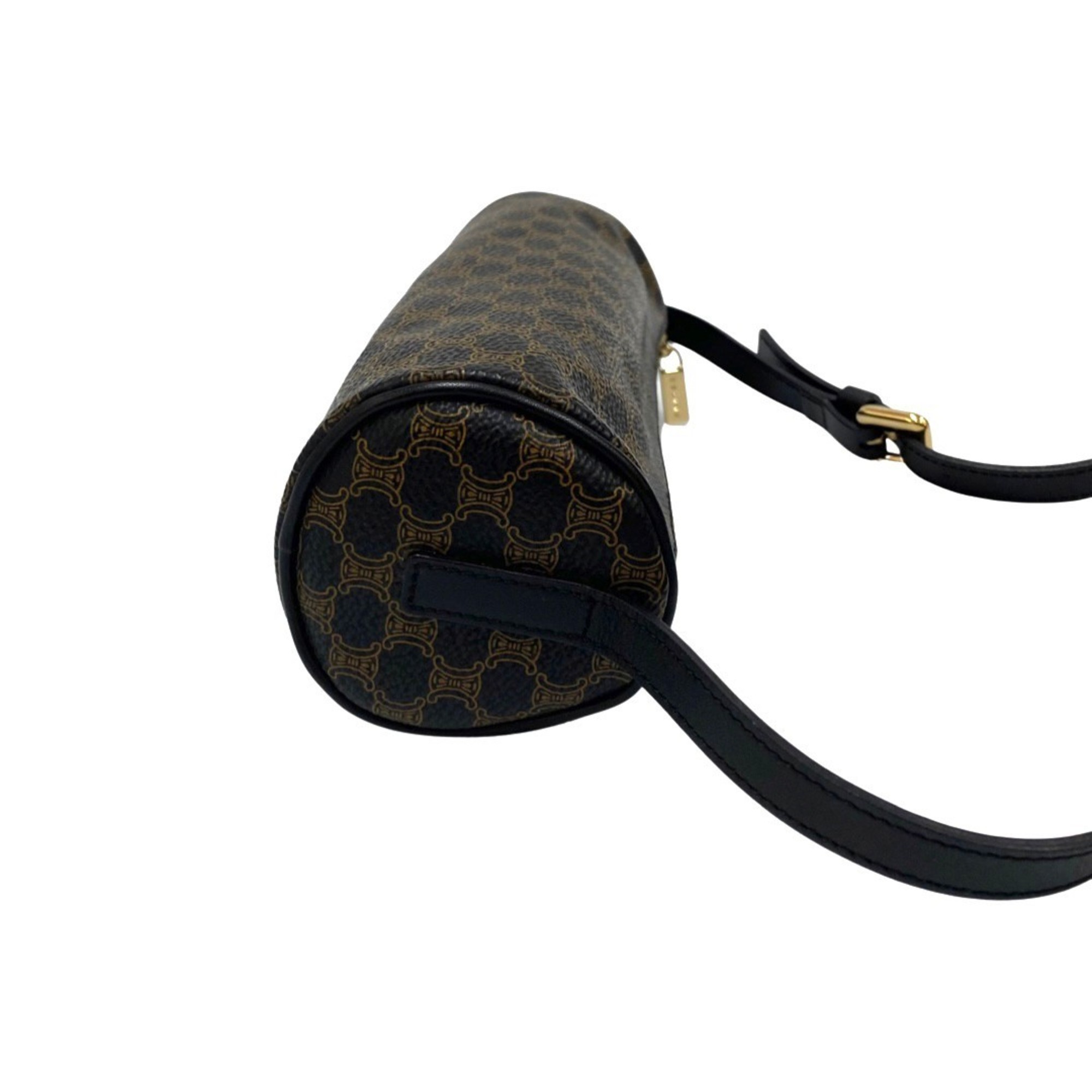 CELINE Vintage Macadam Blason Triomphe Leather Genuine Pouch Mini Handbag Black
