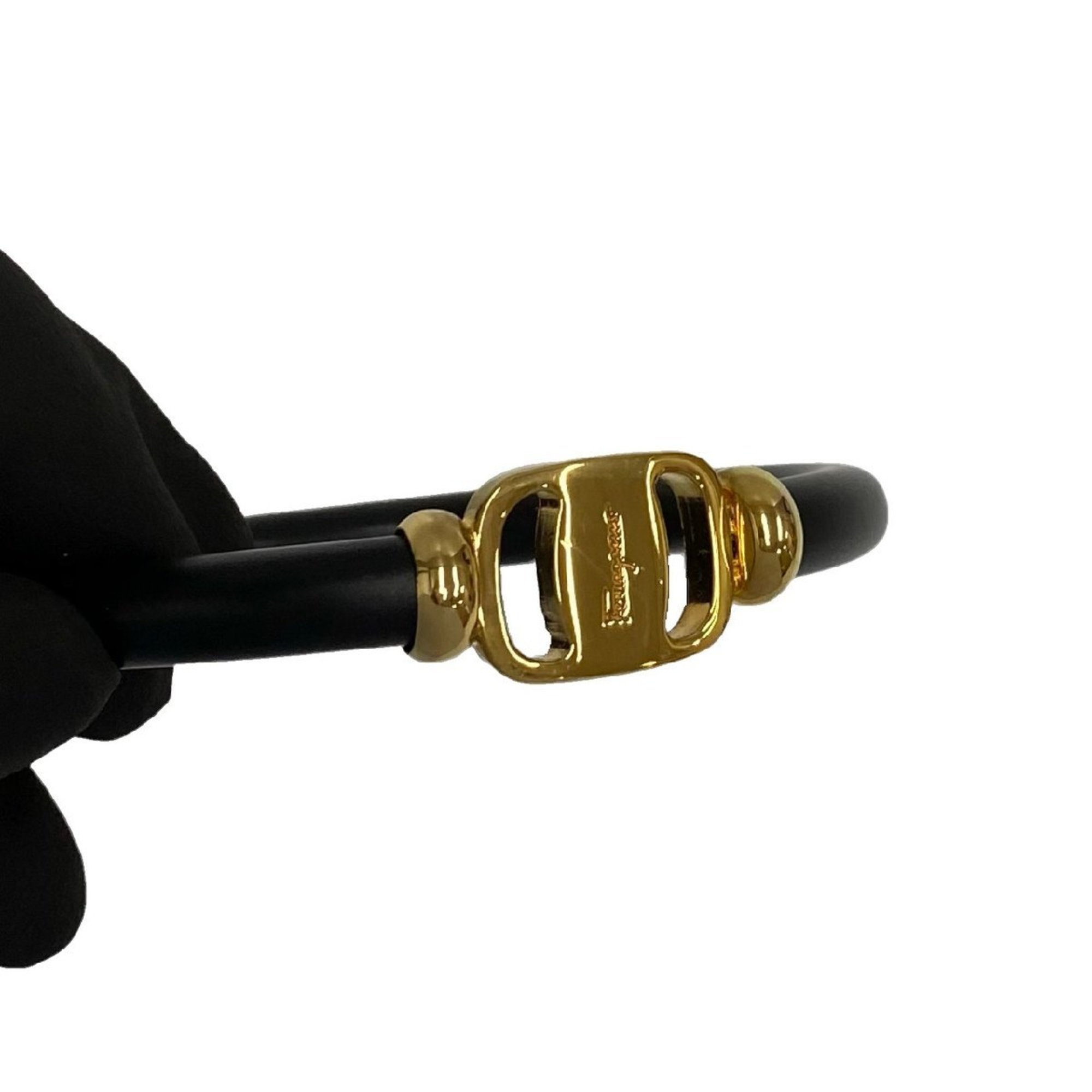 Salvatore Ferragamo Vara Metal Bangle Bracelet Men's Women's Black Gold