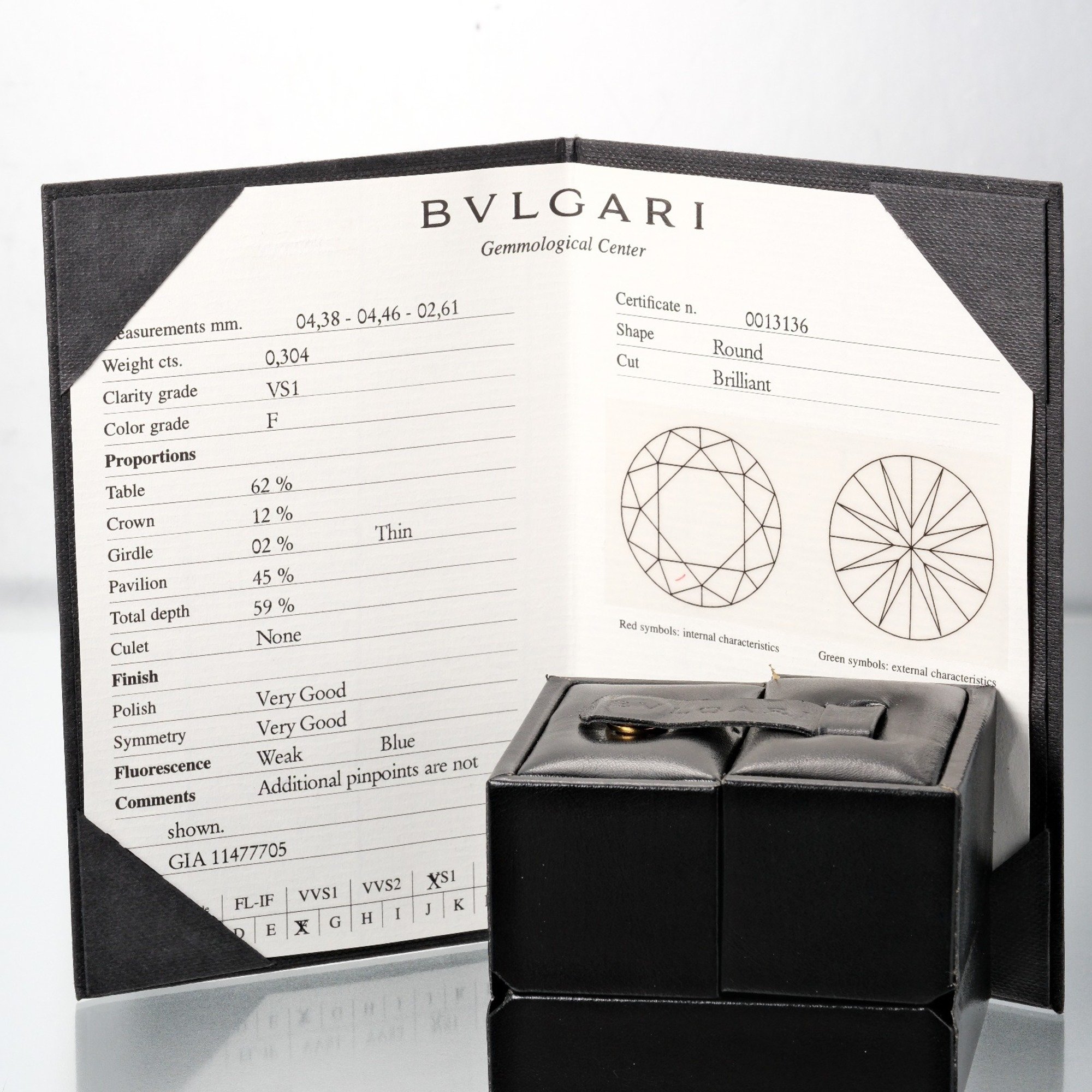 Bulgari Corona Solitaire Ring No. 8 0.304ct/VS1/F/VG Pt950 Platinum Diamond BVLGARI