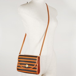 Hermes Shoulder Bag Leather 1992 Orange/Black 〇V Crossbody Snap Button Ladies