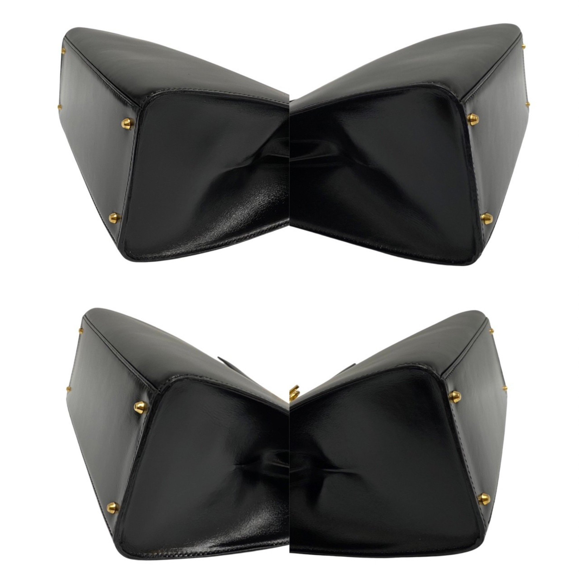 CELINE Vintage Ring Hardware Calf Leather Genuine Handbag Mini Tote Bag Black
