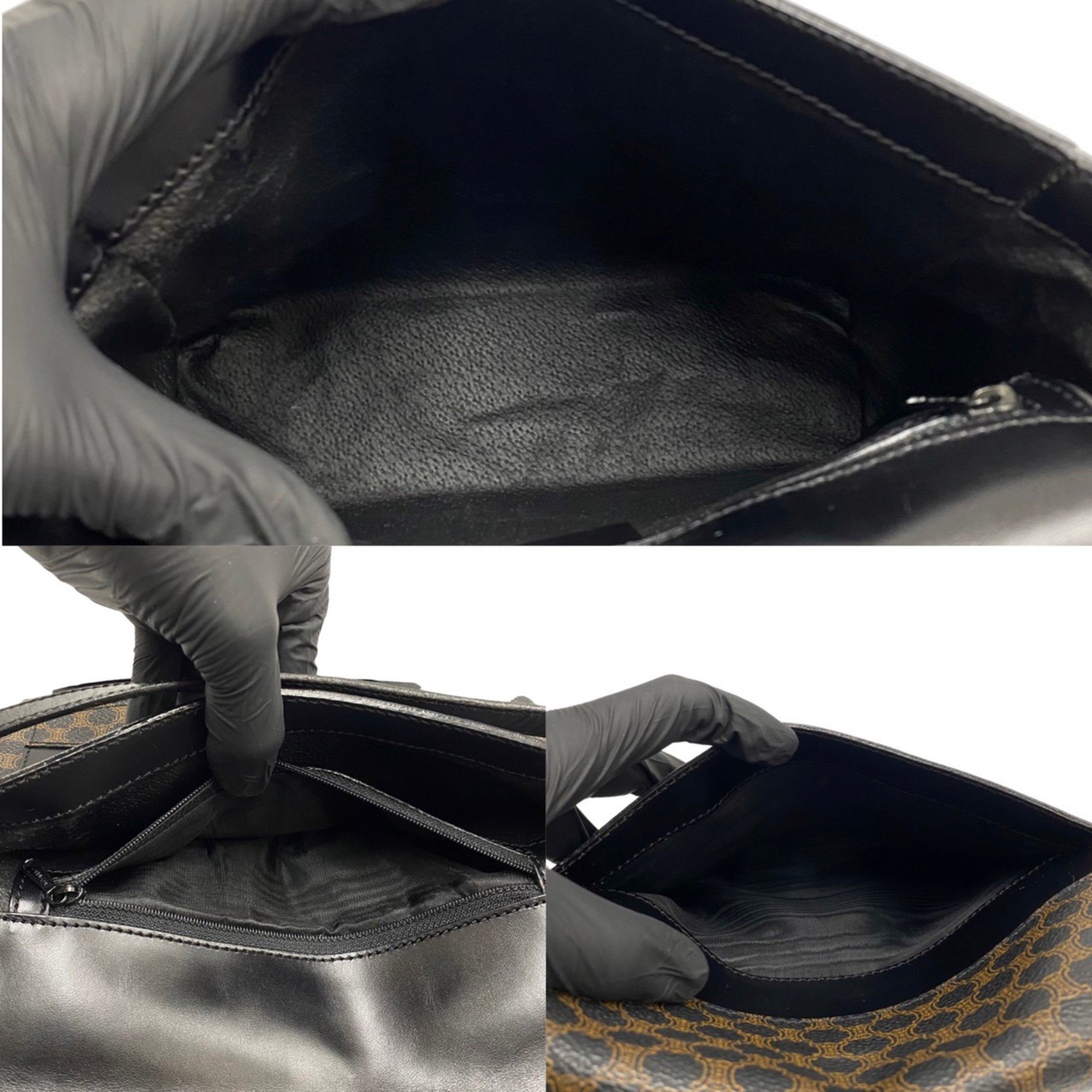 CELINE Vintage Macadam Blason Leather Genuine Mini Shoulder Bag Pochette Brown Black