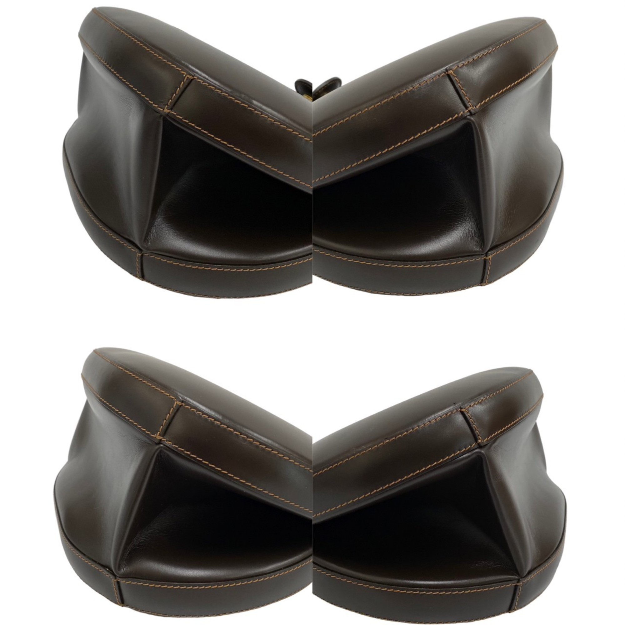 LOEWE Anagram Logo Calf Leather Genuine Mini Handbag Vanity Bag Brown