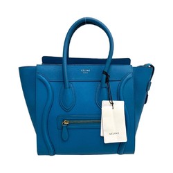 CELINE Luggage Mini Shopper Leather Genuine Tote Bag Handbag Light Blue