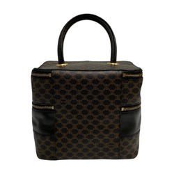 CELINE Vintage Macadam Blason Pattern Leather Genuine Handbag Vanity Bag Brown Black