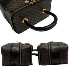CELINE Vintage Macadam Blason Pattern Leather Genuine Handbag Vanity Bag Brown Black