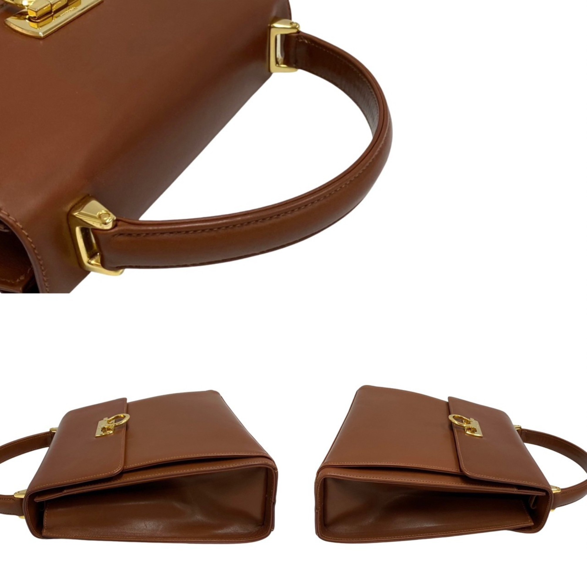 Salvatore Ferragamo Gancini Hardware Calf Leather Genuine 2way Handbag Shoulder Bag