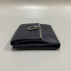Salvatore Ferragamo Gancini Leather Genuine Trifold Wallet Mini Navy