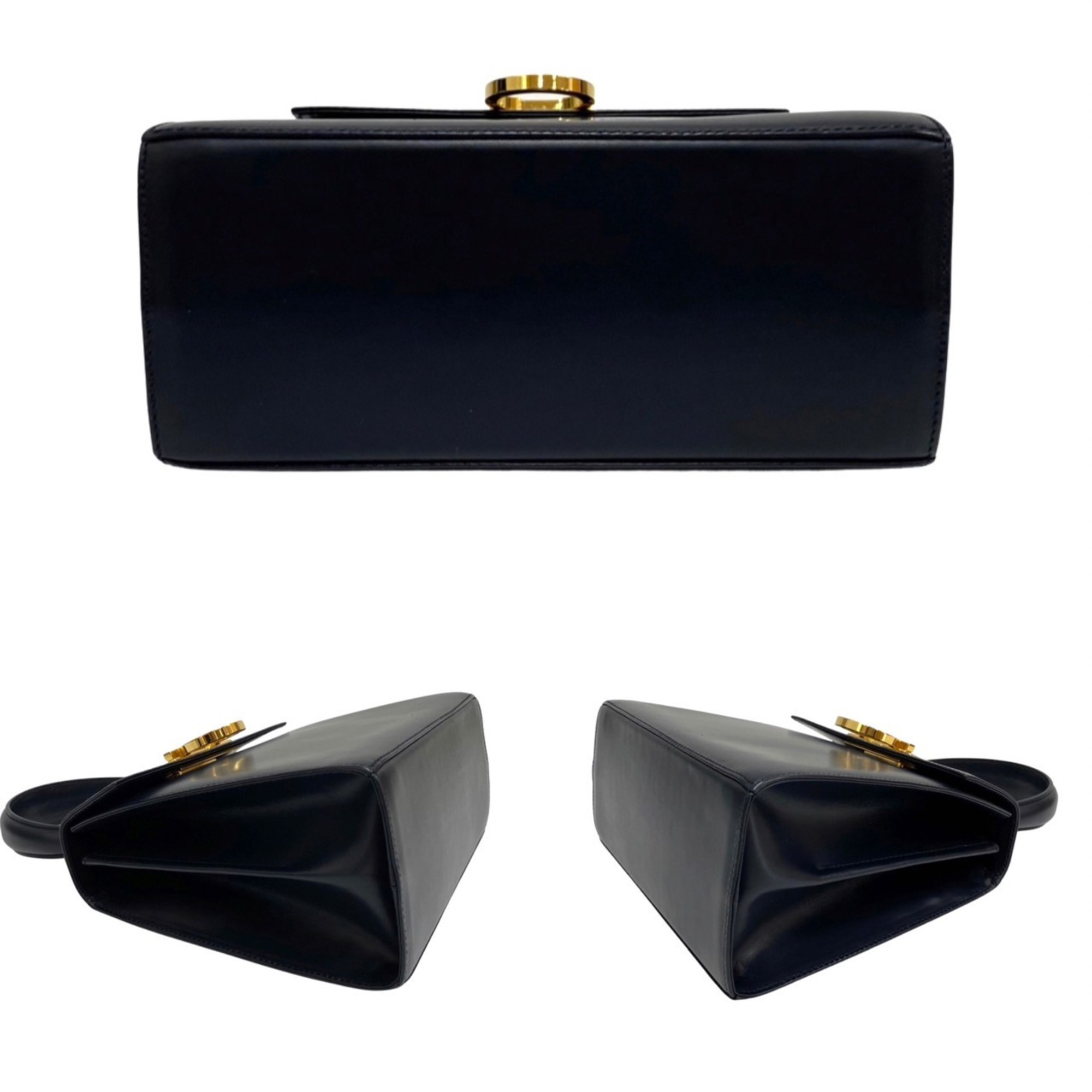 Salvatore Ferragamo Gancini Calf Leather 2way Handbag Shoulder Bag Navy